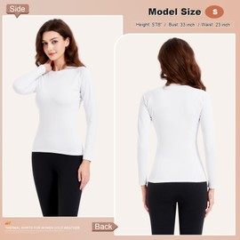 Witkey Thermals for Women Long Sleeve Shirts Cold Weather Crew Neck Fitted Fleece Lined Baselayer Tops Lightweight Winter Clothing Workout Running Hiking Quick Dry White