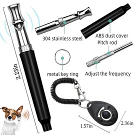 Dog Whistles Clicke Training Set, Portable Supersonic Silent Dog Training Whistles with lanyard, Dogs Whistle to Stop Barking, Pet Puppy Clickers for Training, Dogs Recall Whistle for Pet Puppy(Black)