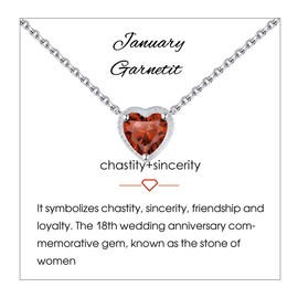 Qings Birthstone Women Heart Necklaces, 925 Sterling Silver January Birthstone Pendant Necklace, Adjustable Chain Gift Box, 12 Months Jewellery Valentines Gift For Her Wife Girls Birthday Wedding