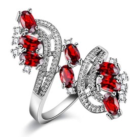 Uloveido Red Flower Rings Brass Birthstone Red Cubic Zirconia Leaf Tree Wedding Promise Jewelry for Women (Red, Size 9) J656