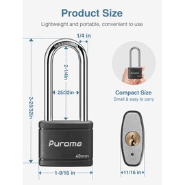 Puroma 2 Pack Keyed Padlock with 3 Keys, 2.5 Inch Locker Lock 40mm Heavy-Duty Locks for Gate Fence Hasp Cabinet Toolbox School Gym Locker (Black)