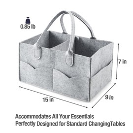 PandaEar Baby Diaper Caddy Organizer, Portable Diaper Holder Organizer Nursery Storage Basket for Wipes & baby stuff, Collapsible Baby Organizer with Divided Design (Grey)