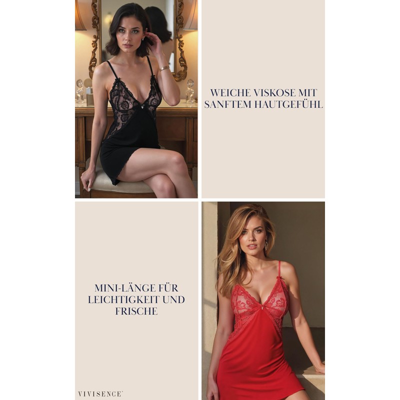 VIVISENCE 2040 Women's Nightdress Viscose Lace Bow Decorative Straps Bodycon,