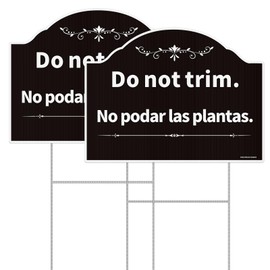 Do Not Trim Sign,Bilingual Plant Sign in English and Spanish, 2Pack-12" x 9"Double Sided with Metal H-Stakes, UV Protected, Waterproof, Non-Fading, Easy to Mount (Black)