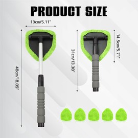 wuyaoyao 14PCS Car Windshield Cleaning Tool, Car Glass Wiper Kit with Window Cleaner, Microfiber Pads, Spray Bottle, Extendable Handle, Interior Detailing Dust Brush, Car Cleaning Supplie (Green)