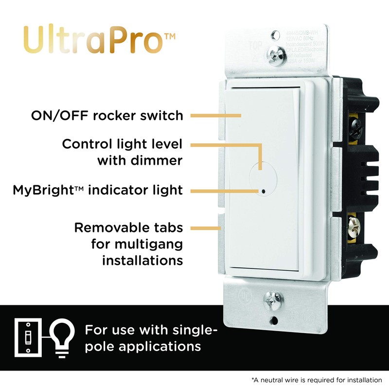 UltraPro, Dimmable LED, CFL & Incandescent Bulbs, Single Pole, On/Off