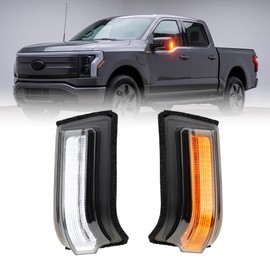 NJSBYL Sequential LED Side Mirror Marker Light for 2021-2026 Ford F-150 F150 Raptor Lightning Amber Dynamic Turn Signal & White Spot Light Assembly Smoke lens