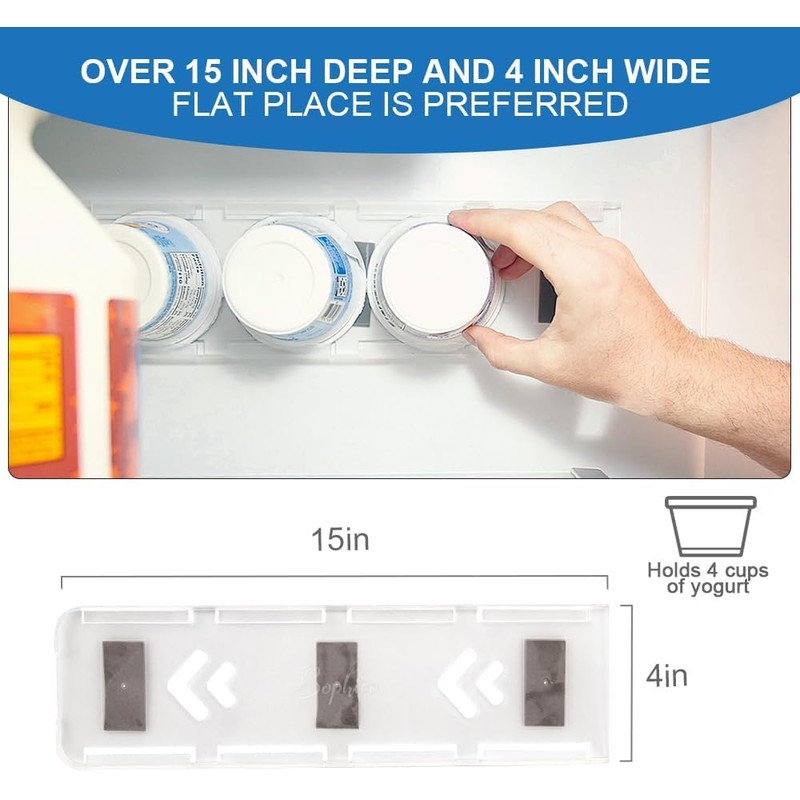 SOPHICO Organizer for Fridge, 4 Capacity Sliders for Refrigerator, Yogurt