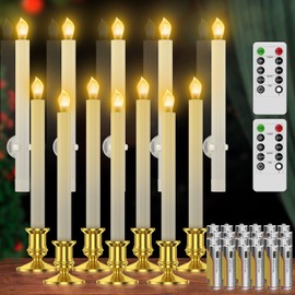 RONXS Window Candles, Flameless Taper Candles with Timer, Christmas Home Wedding Decor Battery Operated Flickering LED Candles with Remote Controls, Glod Candle Holders (A-12pcs Gold)