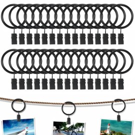 QMAHA Black Curtain Rings with Clips, 30 PCS Rustproof Metal Curtain Clips with Rings, Sliding Eyelet Curtain Drapery Rings for Shower Curtains & Window Rod - 32mm Internal Diameter