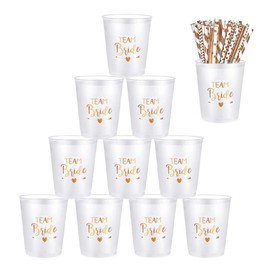 Bachelorette Party Cups, Pack of 12 Bride and Team Bride Cups with 12 Straws, Bride Tribe Cups for Bridal Shower, Engagement Party, Bachelorette Party 9.8 x 5.8 cm