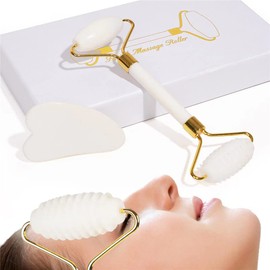shenghang Jade Face Roller Gua Sha Set for Face Eyes Forehead Neck Body Muscle Relaxing and Relieve Fine Lines and Wrinkles