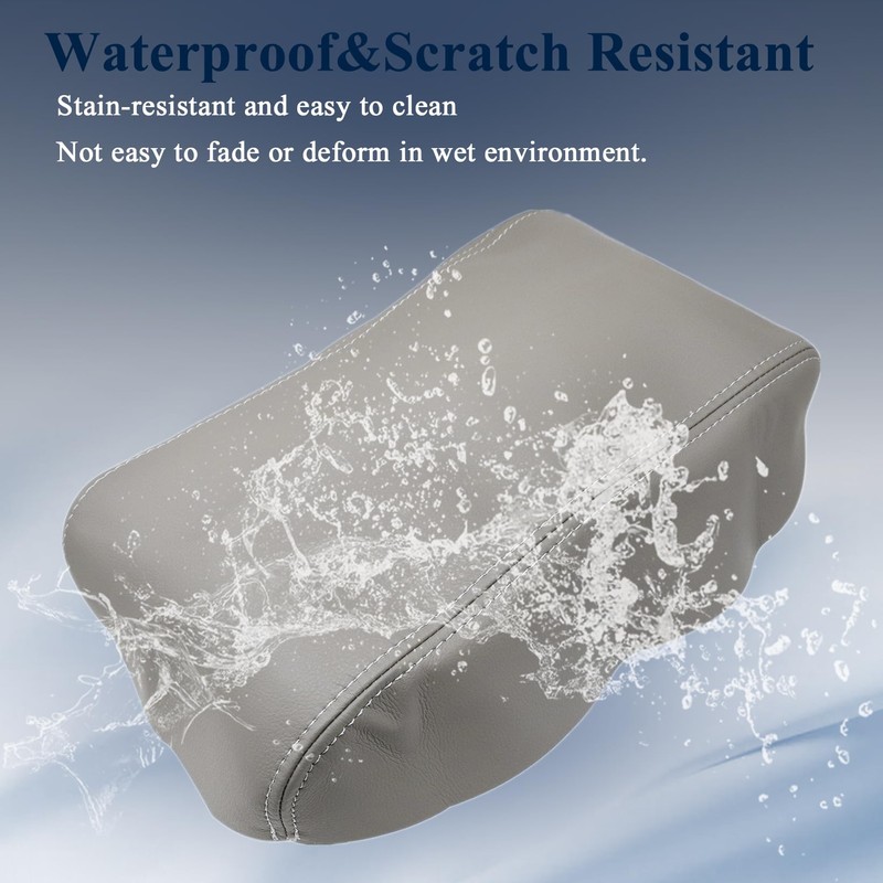 NLQR Center Console Lid Armrest Cover Replacement Microfiber Leather Gray