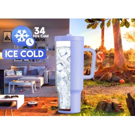 Meoky 40 oz Tumbler with Handle and Flip Straw, 100% Leakproof Tumbler with Lid and Straw, Stainless Steel Insulated Cup, Cupholder Friendly, Keeps Cold for 34 Hours (Lilac)