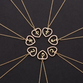 Wishoney Charm Necklace Message Card Only Letter V Necklace Initial Necklace Heart Love Necklace CZ Cubic Zirconia Pendant Love Necklace Woman Jewelry