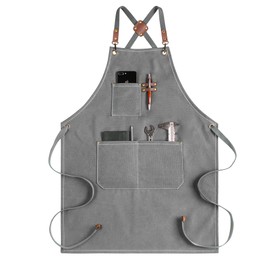 CONTAIL Chef Apron Adjustable Canvas Apron with Crossback and Large Pockets, Waterproof Kitchen Cooking Baking Bib
