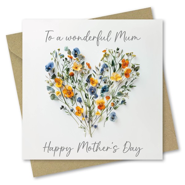 Mother's Day Card. Card for Mum. Heart of Flowers Design.