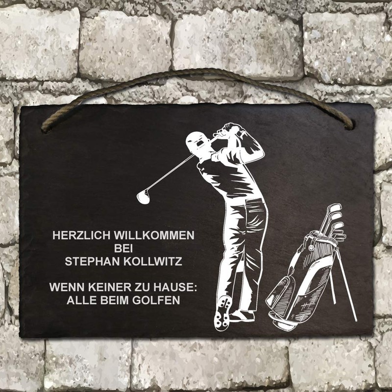 Slate Board Approx. 21 x 29 cm Engraved with Golf