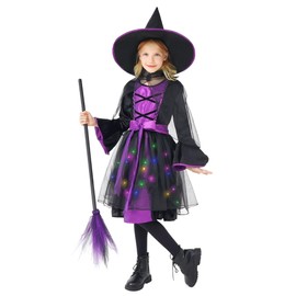 Funnlot Witch Costume Children, Fancy Dress Costumes Girls with Witch Dress Witch Hat Witch Broom Carnival Costume Children for Fancy Dress L