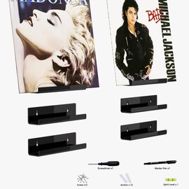 Hexsonhoma 7 Inch Vinyl Record Wall Mount, Acrylic Vinyl Holder Wall, Vinyl Records Wall Shelf Rack, 6 Pack