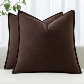 MIULEE Decorative Linen Pillow Covers 24x24 Inch Dark Brown ​Boho Farmhouse​ ​Neutral Couch Throw Pillows for Bed Pack of 2 Accent Pillowcase Spring Modern Sofa Cushion Livingroom Home Decor