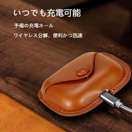 BUITFOU AirPods 4 Case (2024) Air Pods 4 Cover PU Leather Genuine Leather Air Pods 4 Leather Case Cover Drop Prevention Shock Resistant LED Light Visible Carabiner Included Anti-lost (Brown)