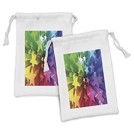 Ambesonne Colorful Fabric Pouch Set of 2, Modern Cheerful Design with Burst of Stars in Rainbow Graphic Print, Small Drawstring Bag for Toiletries Masks and Favors, 9" x 6", Multicolor