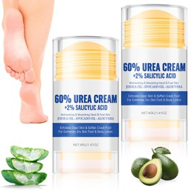 2PCS Crema Hidratante para Pies, Exfoliating Moisturizing Foot Ointment con urea 60, Crema Para Eliminar Callos para manos, codos y pies secos y agrietados (40 g)
