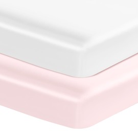 Entisn Satin Crib Sheets 2 Pack, 28 x 52 x 8 Inch Soft Fitted Crib Mattress Sheets for Baby Girls, White and Baby Pink Nursery Bedding Protect for Skin and Hair