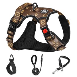 NESTROAD No Pull Dog Harness,Adjustable Oxford Dog Vest Harness with Leash,Reflective No-Choke Pet Harness with Easy Control Soft Handle for Large Dogs(Large,Dark Brown)
