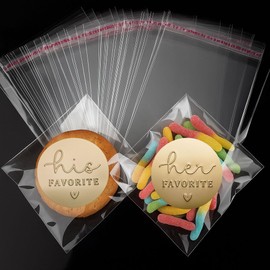 120 x His and Her Favorite Stickers, Embossed Gold Foil Wedding Favors for Guests, Wedding Treat Bags, Raised Gold Foil His and Her Favorite Labels, Wedding Favorite Stickers, 1.6” (Stickers + Bags)