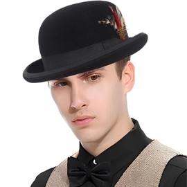 Trenzeo Classic Bowler Derby Hat, Victorian Style, Black, Formal Wear (UK, Alpha, L, Standard, Light Gray)