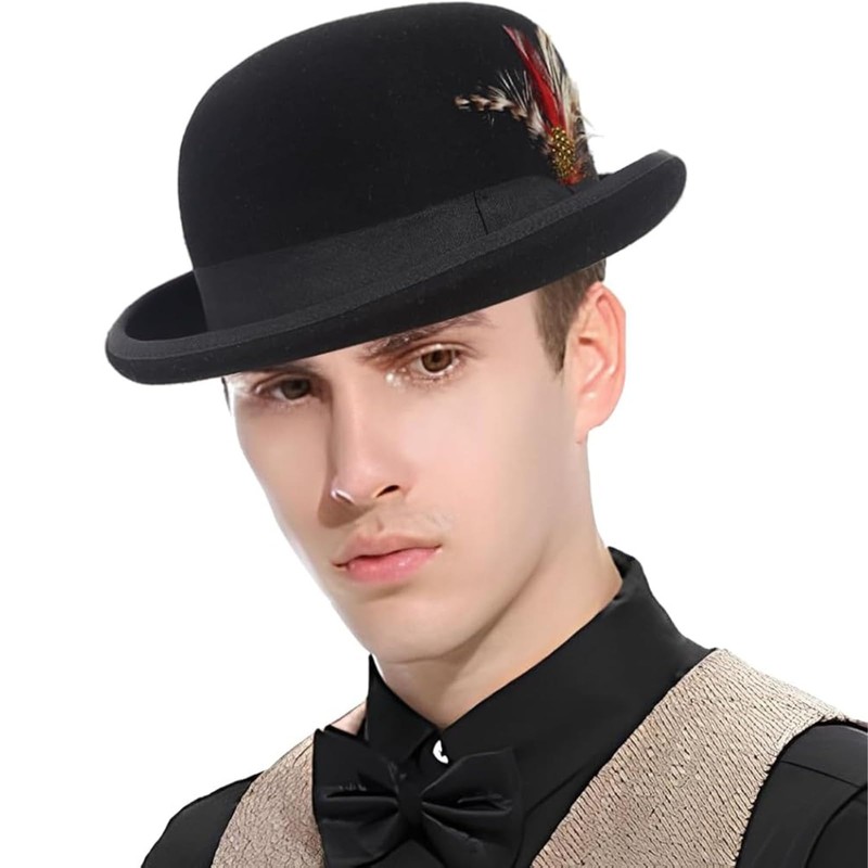 Trenzeo Classic Bowler Derby Hat, Victorian Style, Black, Formal Wear