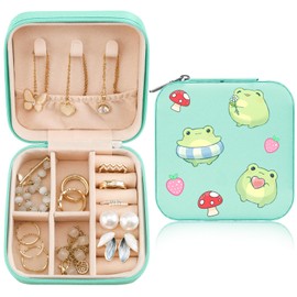 MAYCARI Jewelry Box with Cute Mushroom Frog Pattern Design, PU Leather Jewelry Travel Organizer Case-Rings/Earrings/Necklace Storage Box for Women Birthday Mom Friends Her Bridesmaids Girls Gifts