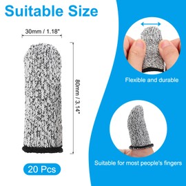 PATIKIL Cut Resistant Finger Cots Protectors 3 x 1.2 Inch, 20 Pcs Reusable Anti-Cut Finger Sleeve Covers for Kitchen Food Cutting Sculpture Work Garden, Grey