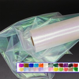 Crystal Organza Tulle Fabric Roll, 30cm x 45m Sheer Silky Shiny Netting Spool for Wedding Party Decoration Bridal Shower Table Runner (Iridescent Pearl White)
