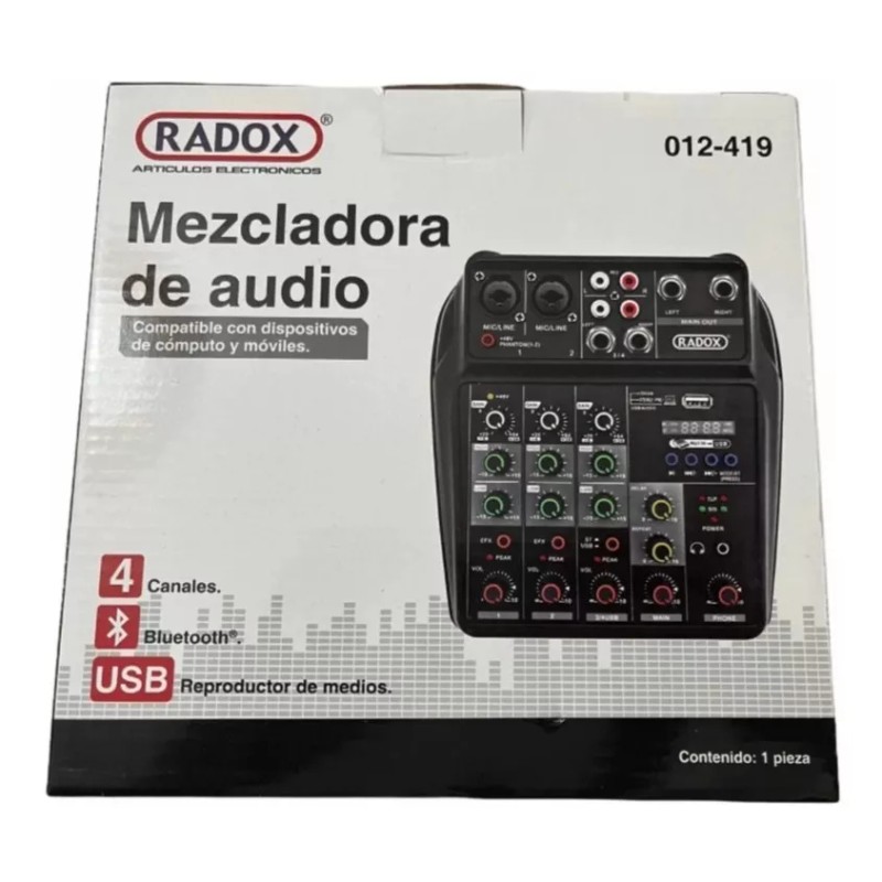 Radox Mezcladora De Audio 4 Canales Bluetooth 012-419 Radox