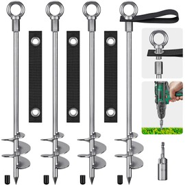 Insaga 24'' Ground Anchors Screw in - Heavy Duty Trampoline Anchors -Shed Anchor Kit - Mobile Home Anchors - Earth Anchors for Swing Sets, Gazebos, Carports, and Hurricane, 4pcs
