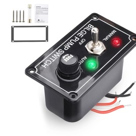 KUNLONGSKY DC 12V Fused Marine Bilge Pump Switch Panel with LED Indicator Light Manual/Off/Auto 3-Way Toggle Switch, Black, 500302109