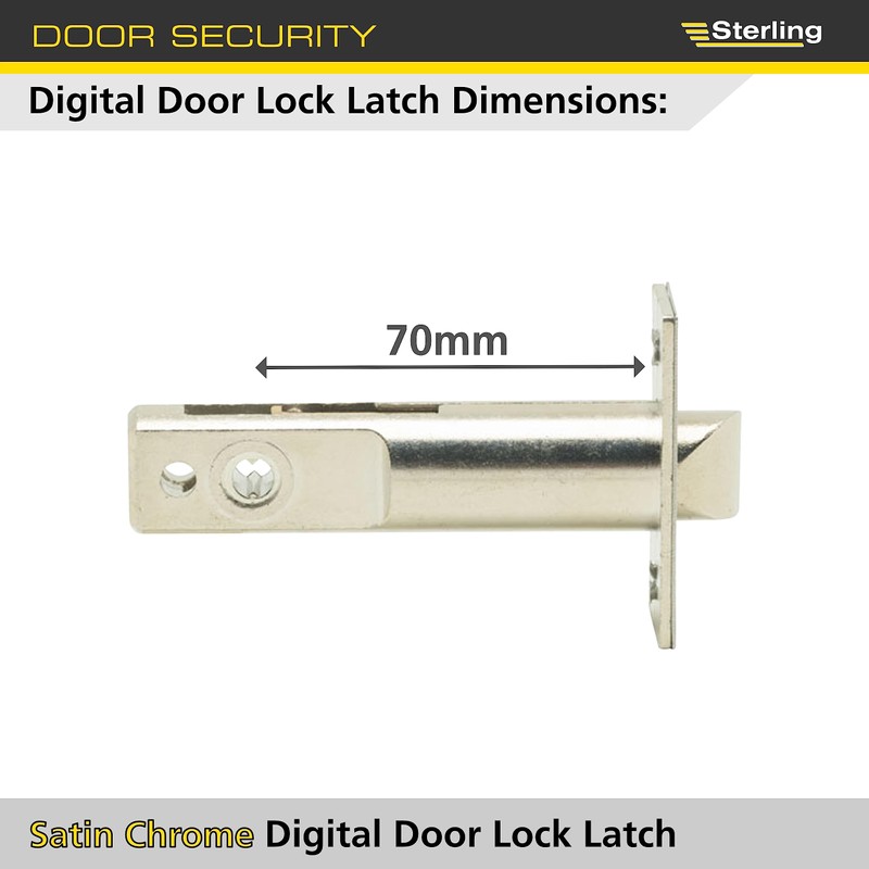Sterling SL70 Standard Digital Door Lock Latch, Chrome, 70mm