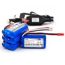 elxjarcell (4-Pack) 7.4V 700mAh Li-ion Battery Replacement for HBX 18859E 18858 18856 Syma F1 RC Car Drone with JST Plug and USB Charging Cable