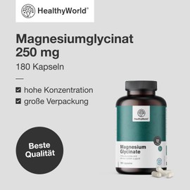 HealthyWorld HealthyWorld Magnesiumglycinat 250 mg - 180 Pflanzenkapseln - Fr mehr Energie und Muskeluntersttzung - Training, Fitness und Immunsystem - 125 mg Magnesium pro Kapsel - 3 Monatsvorrat