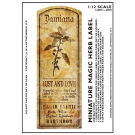 MyTinyWorld 4 x Dolls House Miniature Damiana Plant Magic Properties Labels