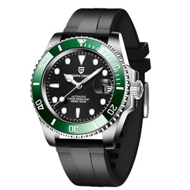 Pagani Design Men's Watch Automatic Mechanical Watch NH35 Movement Rubber Strap Sapphire Glass Waterproof Watch (Black Green)