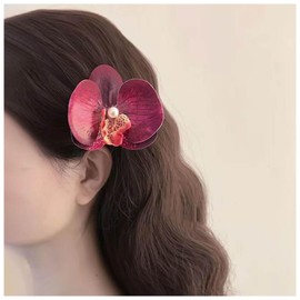Xduargs Boho Large Flower Hairclips Vintage Orchid Flower Hair Barrette Weddings Flower Hair Clips Barrette Hawaiian Big Flower Floral Hair Pins Butterfly Orchid Hair Pin Clips Decorative(Red)