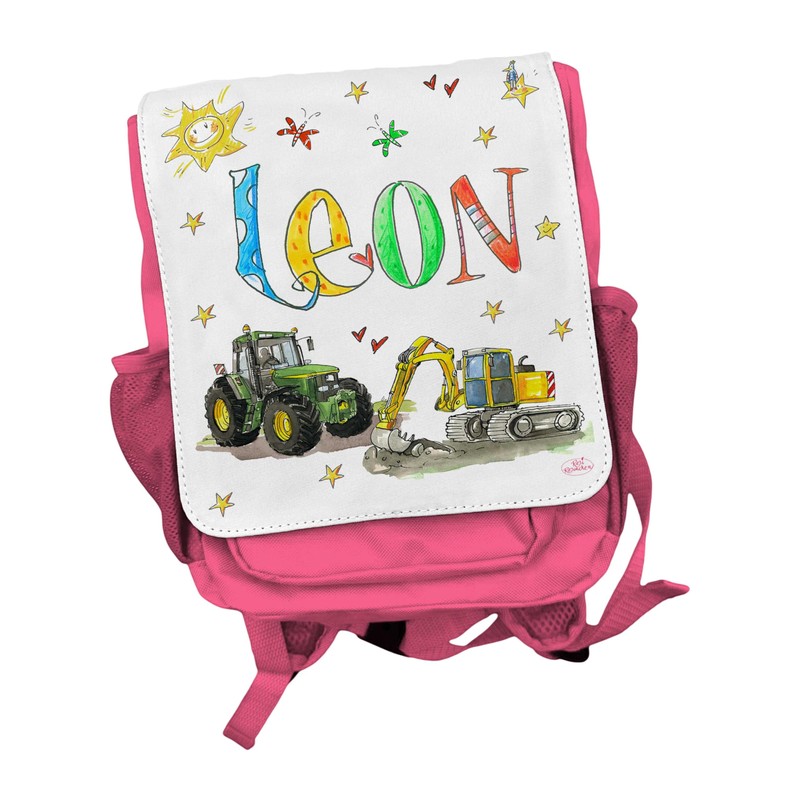 Rucksack Kindergarten personalisiert, Trecker Bagger, Rosirosinchen, personalisierter Kinderrucksack Traktor Bagger