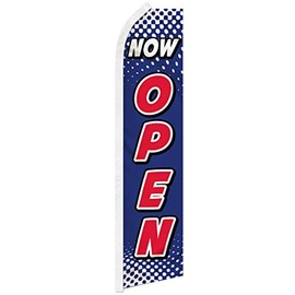 Now Open Blue & White Swooper Advertising Flag - Perfect for Store Fronts, Businesses, Retailers, Shops, Events, Restaurants