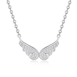 ZHOANLE Angel Wings Necklace Moissanite 925 Sterling Silver with 18K White Gold Plated Guardian Angel Pendant Necklace,Dainty Simple Minimalist Necklace for Women Birthday Gift