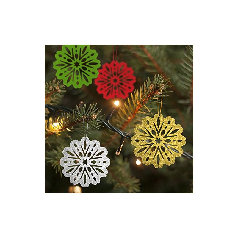 Floral Snowflakes Felt Coasters, Set of 4 (Silver/Green Reversible)