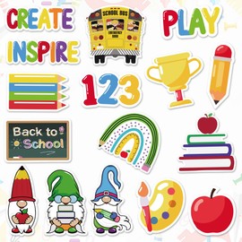 60 Pieces Back to School Cutouts Bulletin Board Decoration, First Day of School Cutouts Colorful Apple School Bus Cardboard Craft Gnomes Cut-Outs for School Classroom Kindergarten Party Supplies